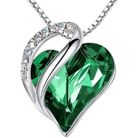 Infinity Love Heart Necklace, Birthstone Necklace for Women, Jewelry for Women with Healing Crystals, Allergy Free Pendant Necklace-05-May-Emerald Gre