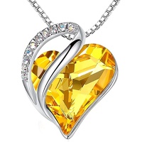 Infinity Love Heart Necklace, Birthstone Necklace for Women, Jewelry for Women with Healing Crystals, Allergy Free Pendant Necklace-11b-November-Citri