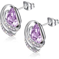 Infinity Love Heart Birthstone Earrings for Women, Crystal Stud Earrings with Healing Stones, Allergy-Free Jewelry for Women with Gift Box, Silver-ton