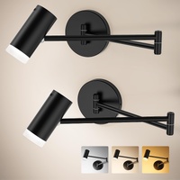 Battery Operated Wall Sconces Set of 2, Swing Arm Wall Lamp with Remote Control, Not Hardwired Led Wall Lamp Fixtures Dimmable Wall Light Decor for Be