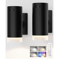 Battery Operated Wall Lights 2 Pack Rechargeable Wall Lights Indoor Touch Dimmable with Remote Control,Magnetic Wall Sconce Lights Battery Black Wirel