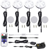Dimmable & Timing Under Counter Lights Kitchen with Wireless RF Remote,Ultra-Thin 240V LED Cabinet Lights,12W Shelf Lights，4 Lights,Daylight White