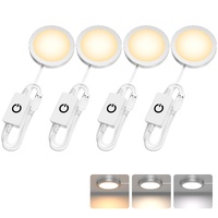 4 Pack Puck Lights 5V Single USB Powered,3 Color Temperature Adjustable & Dimmable Under Cabinet Light,3D Printer LED Lamp Kit for Cabinet,Wardrobe,Sh