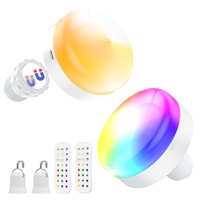 Battery Operated Light Bulbs, 5000mAh Rechargeable Light Bulb Set of 2 with Remote, 3 Colors 10 Levels Dimmable Fabric Wireless Sconces Light Bulb wit