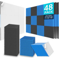 JBER Acoustic Panels  Foam Wedges 48pcs 30x30x2.5cm for Soundproof Padding Wall Black&Blue