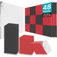 JBER Acoustic Panels  Foam Wedges 48pcs 30x30x2.5cm for Soundproof Padding Wall Black&Red