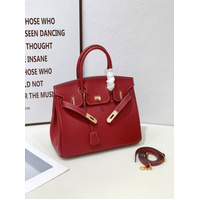 2025 - Euro-american Elegant Lychee Leather Shoulder Bag- Birkin 35-wine Red