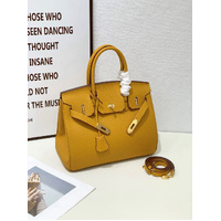 2025 - Euro-american Elegant Lychee Leather Shoulder Bag- Birkin 35-lemon Yellow