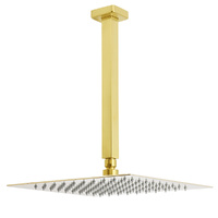 Brushed Gold Square 12" Rainfall Shower Head 30cm Ceiling Dropper Extension Arm Set