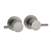 Gun Metal Grey Brass 1/4 Turn Round Hot Cold Tap Wall Set For Shower Vanity Spout