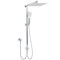 Chrome Square 10" Twin Shower Head Handheld Sliding Rail Set Wall Inlet Diverter