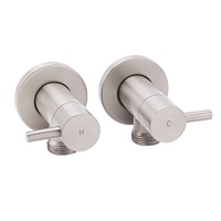 Brushed Nickel 1/4 Turn Twin Washing Machine Tap Set Wall Mounted Hot Cold Valve