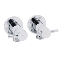 Chrome Round Wall Mounted 1/4 Turn Hot Cold Tap Pair Set For Washing Machine