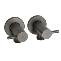 Gun Metal Grey Washing Machine 1/4 Turn Hot Cold Water Mixer Tap Set Watermark