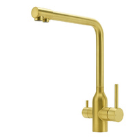 WELS Brushed Gold 3 Ways Kitchen Mixer Tap Swivel Spout Pure Water Sink Faucet Set