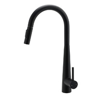 Round Matt Black Pull Out Kitchen Sink Tap Laundry Basin Mixer 2 Way Spout Set