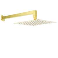 WELS Brushed Gold 12" Square Thin Rain Shower Head 400mm Straight Wall Arm Set