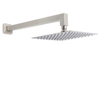 Brushed Nickel 8" Square Rainfall Shower Head + 400mm Straight Wall Mount Arm
