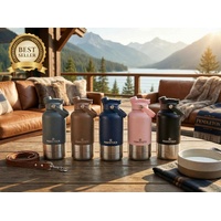 Pawstock 3-in-1 Insulated Dog Water Bottle with Dual Bowls – 1L Stainless Steel Travel Bottle - Gray