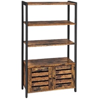 Floor-Standing Storage Cabinet and Cupboard with 2 Louvred Doors and 3 Shelves, Rustic Brown