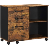 3-Drawer File Cabinet with Open Compartments for A4 Rustic Brown and Black