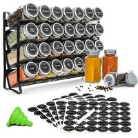 Spice Rack organiser with 28 Spice Jars, Spice Labels, Funnel and Marker for Kitchen Countertop