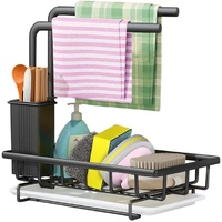 Sink Caddy Sponge Holder with Drain Tray, Brush Holder & Dishcloth Holder for Kitchen