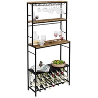 CARLA HOME Large Wine Rack for 20 Bottles with Wood Countertop and Sturdy Metal Frame