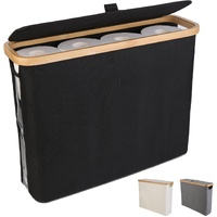 CARLA HOME Toilet Paper Storage Basket Holds Up to 12 Rolls with Bamboo Lid and Handle for RV Closet (Black)