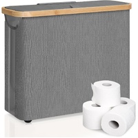 CARLA HOME Toilet Paper Storage Basket Holds Up to 12 Rolls with Bamboo Lid and Handle for RV Closet (Grey)