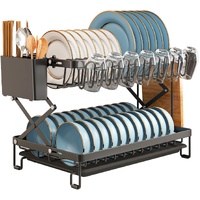 CARLA HOME 2-Tier Dish Drying Rack with Drainage Tray, Utensil Holder, Cup Hooks & Cutting Board Rack for Kitchen (Black)