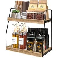 CARLA HOME 2-Tier Wooden Coffee Station Rack Organizer for Coffee Bar, Condiments, Syrups, Storage Jars & Spice Storage Shelf
