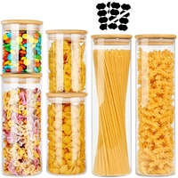 CARLA HOME 6 Pack Glass Storage Jars with Bamboo Lids for Kitchen Pantry, Pasta, Snacks, Cookies, Candy & More