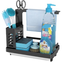 CARLA HOME Kitchen Sink Caddy Organizer with Sponge, Soap & Brush Storage and Rag Rack, Drain Tray & Utensil Holder