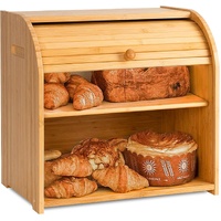CARLA HOME Large Bamboo Bread Box Storage Organizer with Roll Top for Kitchen Counter