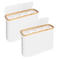 CARLA HOME 2 Pack Toilet Paper Storage Basket Holds Up to 12 Rolls with Bamboo Lid and Handle for RV Closet (White)