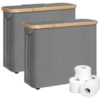CARLA HOME 2 pack Toilet Paper Storage Basket Holds Up to 12 Rolls with Bamboo Lid and Handle for RV Closet (Grey)