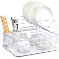 CARLA HOME 2-Tier Dish Drying Rack for Kitchen Counter with Removable Drip Tray, Utensil Holder and Cutlery Organizer
