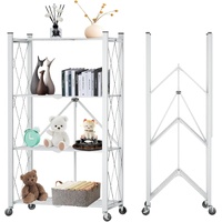 CARLA HOME 4-Tier Foldable Storage Shelf with Wheels for Kitchen, Garage, Pantry or Basement (White)