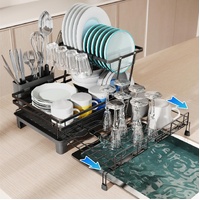 CARLA HOME Expandable Dish Drying Rack with Drainage Spout, Utensil Holder & Drainboardfor Kitchen Countertop Organizer (2 tier)