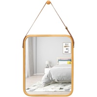 CARLA HOME Hanging Wall Mirror with Bamboo Frame with Adjustable Leather Strap for Bathroom, Bedroom, Vanity or Entryway (40x33 cm)