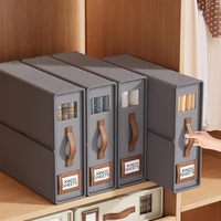 CARLA HOME Bed Sheet Organizer Set of 4 with Handle & Window for Covers, Pillowcases, Blankets, Clothes & Sheets (Grey)