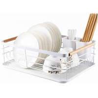 CARLA HOME Dish Drying Rack with Wooden Handles, Removable Cutlery Holder & Drainboard for Kitchen Countertop
