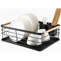 CARLA HOME Dish Drying Rack with Wooden Handles, Removable Cutlery Holder & Drainboard for Kitchen Countertop