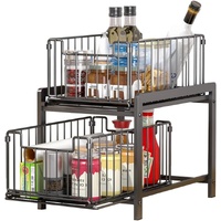 CARLA HOME 2 Tier Sliding Cabinet Organizer Drawer Storage Rack for Kitchen or Bathroom