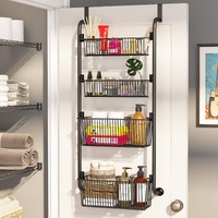CARLA HOME 4-Tier Over the Door Organizer Heavy-Duty Metal Pantry Rack with Hanging Baskets for Home Kitchen Storage & Bathroom Door Organization