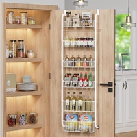 CARLA HOME 6-Tier Over the Door Organizer Heavy-Duty Metal Pantry Rack with Hanging Baskets for Home Kitchen Storage & Bathroom Door Organization (Whi