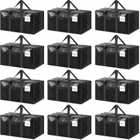 CARLA HOME 12-Pack Large Moving Storage Bags with Zippers & Handles with 95 Liters Capacity for Space Saving, Travel, Camping & Organization (Black)