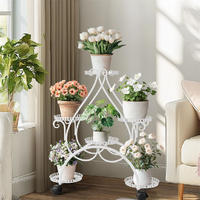 Movable Metal Plant Stand Garden Cart Indoor/Outdoor Decor