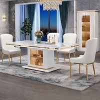 Asta Luxury Tempered Glass Top High Gloss Dining Table with Storage Cabinet